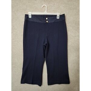 Lauren Ralph Lauren Jersey Wide-Leg Cropped Pants Womens L Navy Blue Stretch NEW